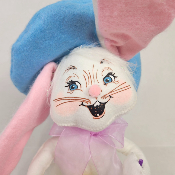 Annalee Artist Easter Bunny With Brush and Egg Blue Beret 2014 Whimsical Rabbit - Picture 9 of 15
